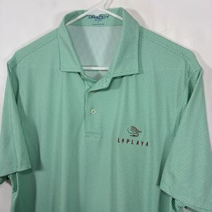 B Draddy Sport La Playa Golf Polo Shirt Mens Large Mint Green Dots Performance